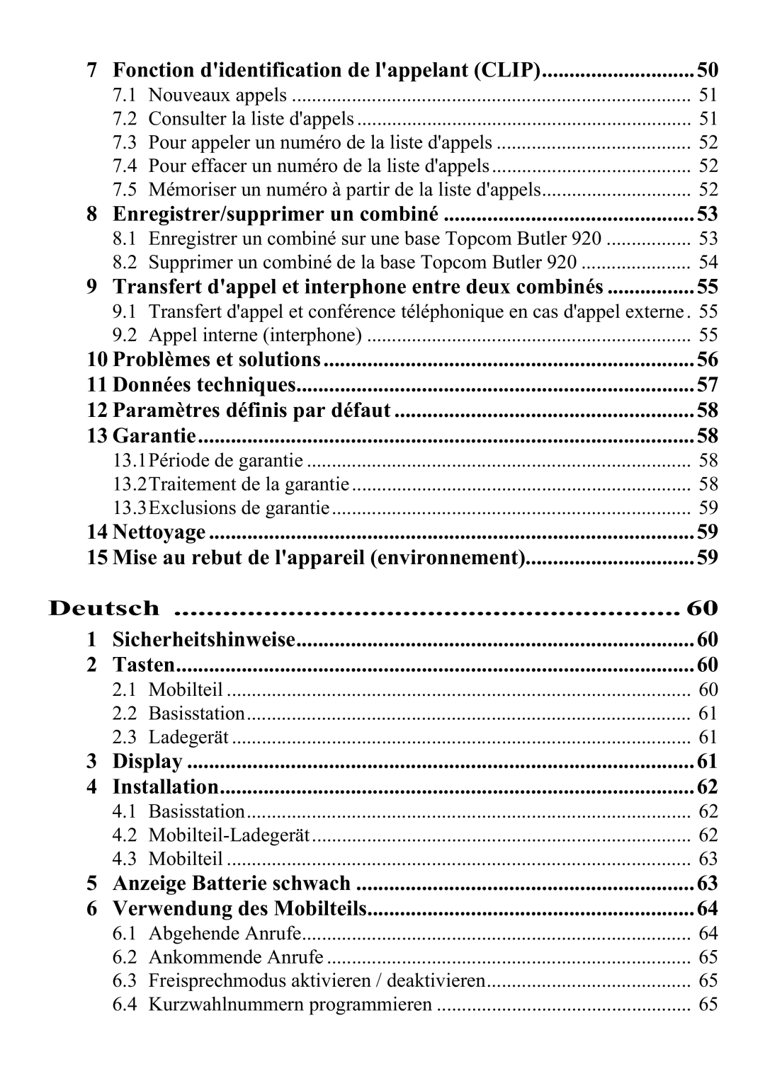 Topcom 920 manual Deutsch, Fonction didentification de lappelant Clip 