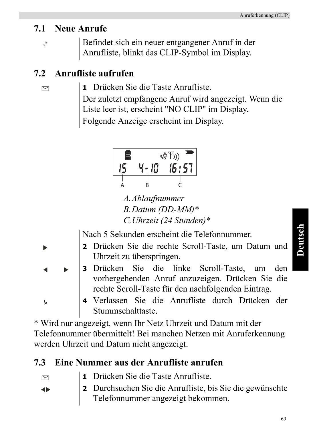 Topcom 920 manual Neue Anrufe, Anrufliste aufrufen, Eine Nummer aus der Anrufliste anrufen 