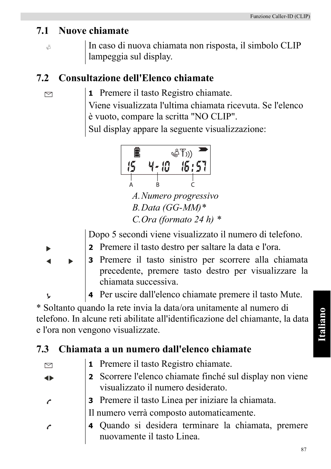 Topcom 920 manual Nuove chiamate, Consultazione dellElenco chiamate, Chiamata a un numero dallelenco chiamate 