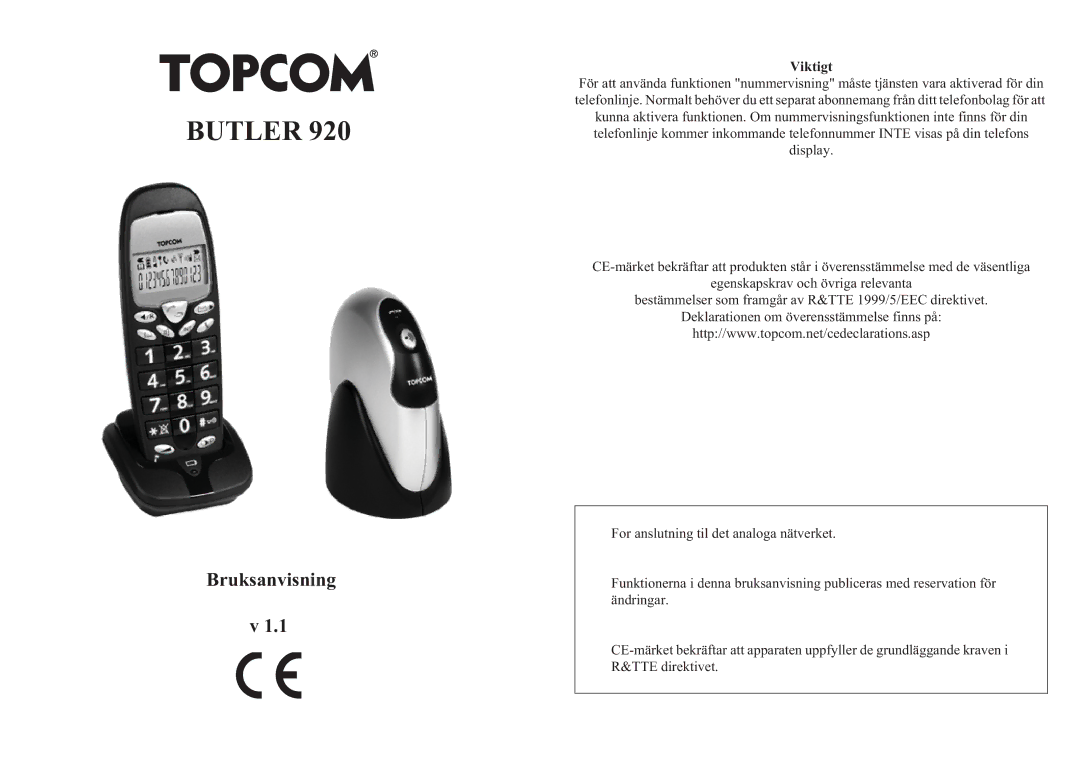 Topcom 920 manual Butler 