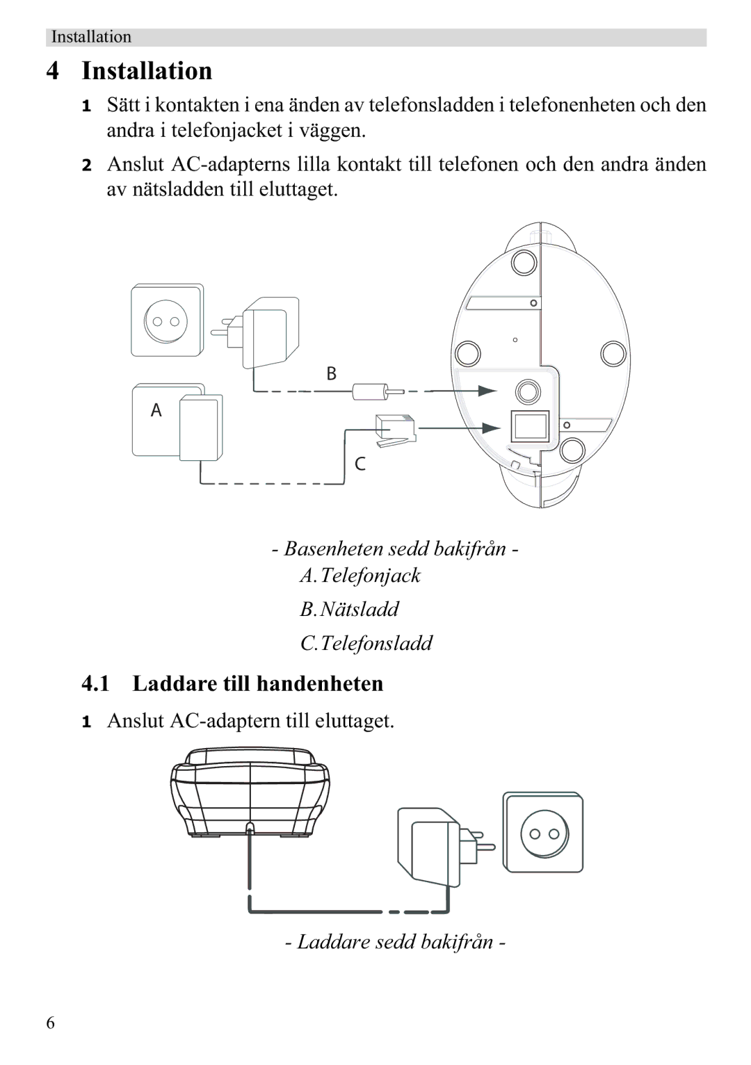 Topcom 920 manual Installation, Laddare till handenheten 