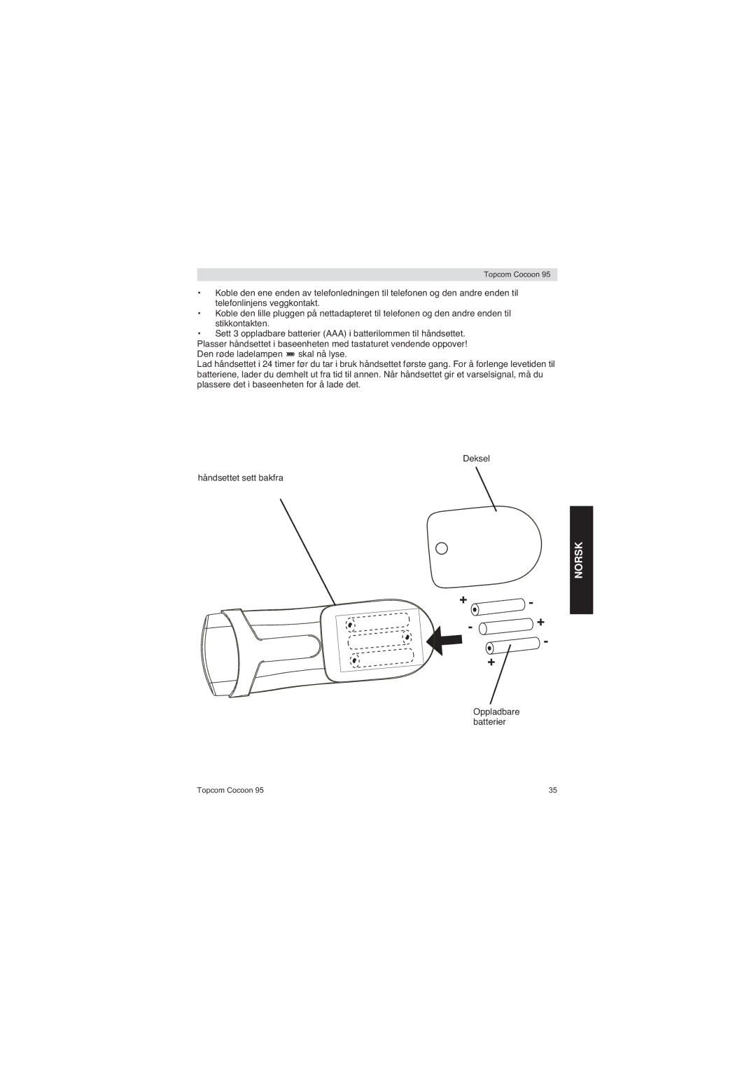 Topcom 95 DUO user manual Oppladbare batterier 