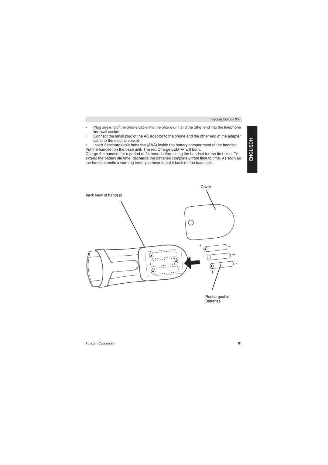 Topcom 95 DUO user manual Rechargeable Batteries 