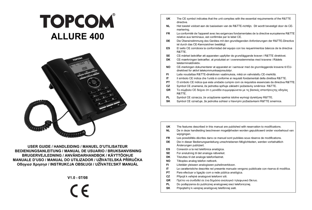 Topcom Allure 400 manual do utilizador V1.0 07/08 