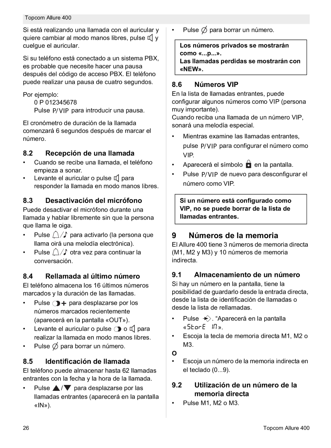 Topcom Allure 400 manual do utilizador Números de la memoria 