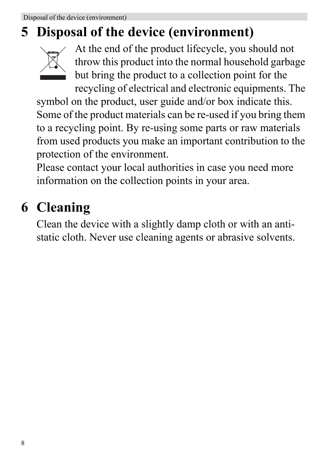 Topcom ATA 1110 manual Disposal of the device environment, Cleaning 