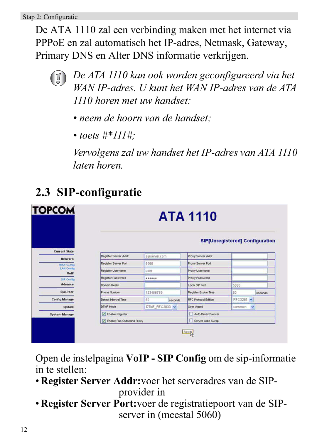 Topcom ATA 1110 manual SIP-configuratie 