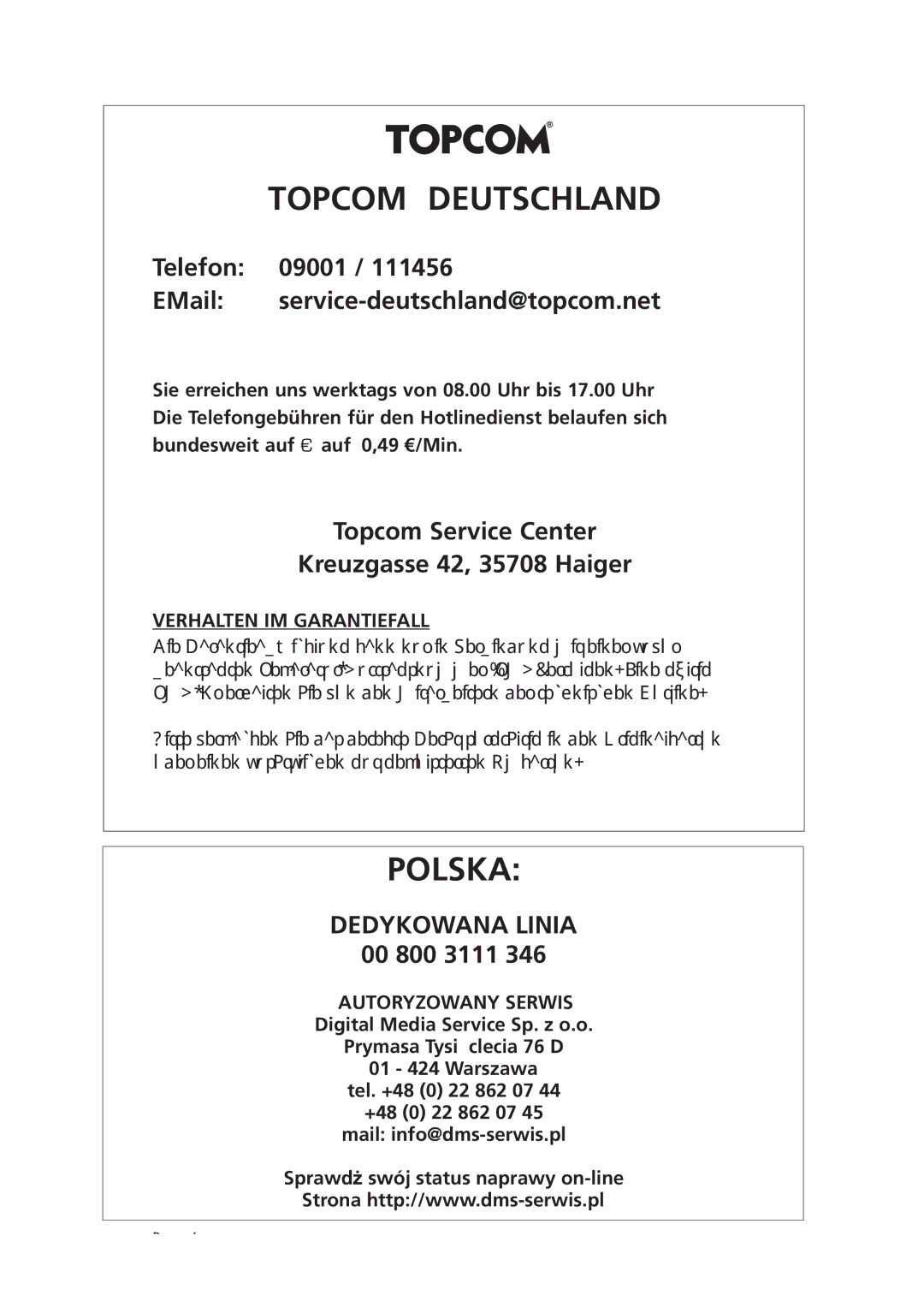 Topcom ATA 1110 manual #/- $%543#,!.$ 