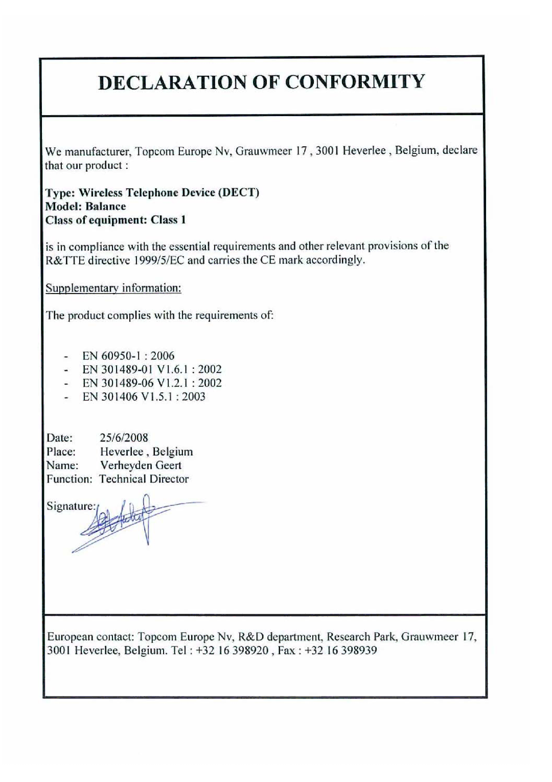 Topcom Balance warranty 