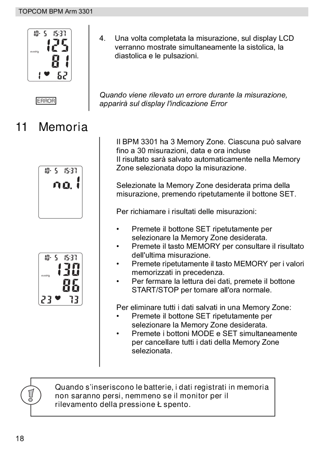 Topcom BPM ARM 3301 manual do utilizador Error 