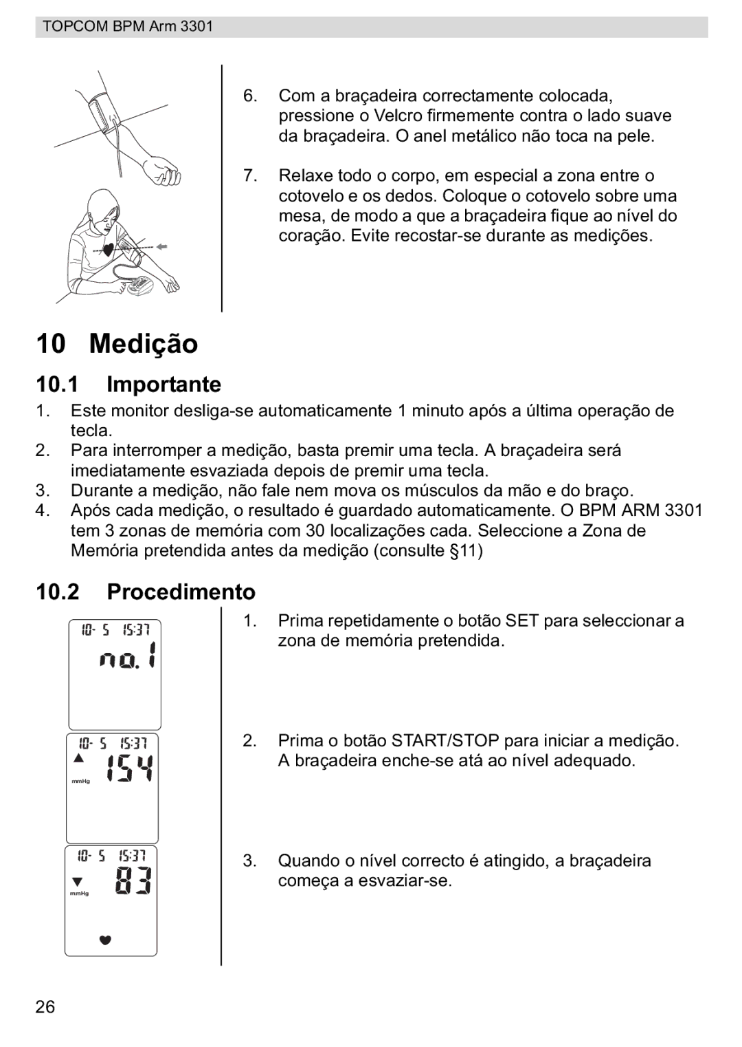 Topcom BPM ARM 3301 manual do utilizador Medição, Procedimento 