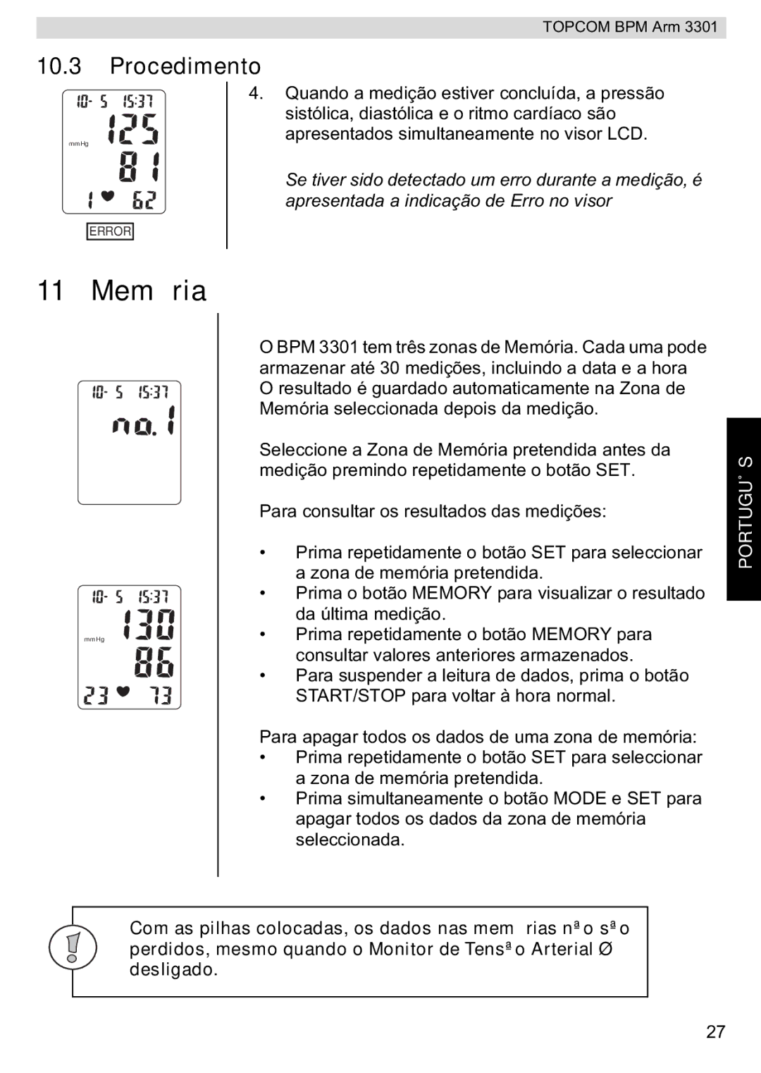 Topcom BPM ARM 3301 manual do utilizador 11 Memória 