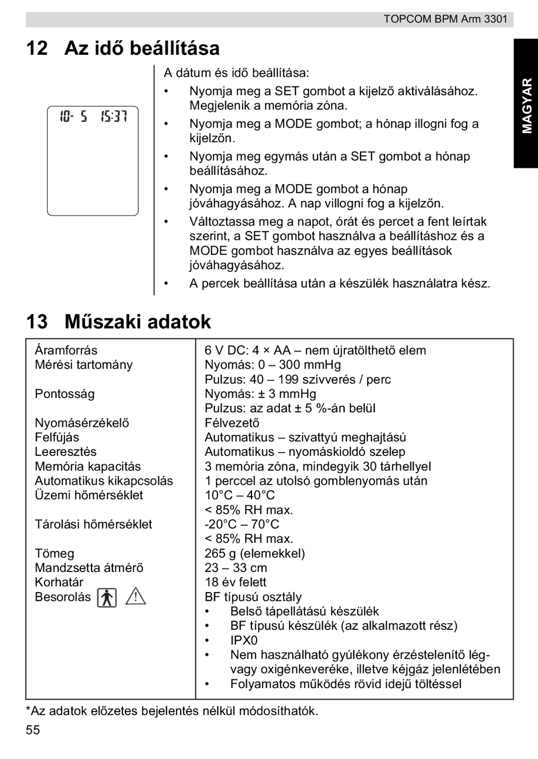 Topcom BPM ARM 3301 manual do utilizador Az id, 13 M 