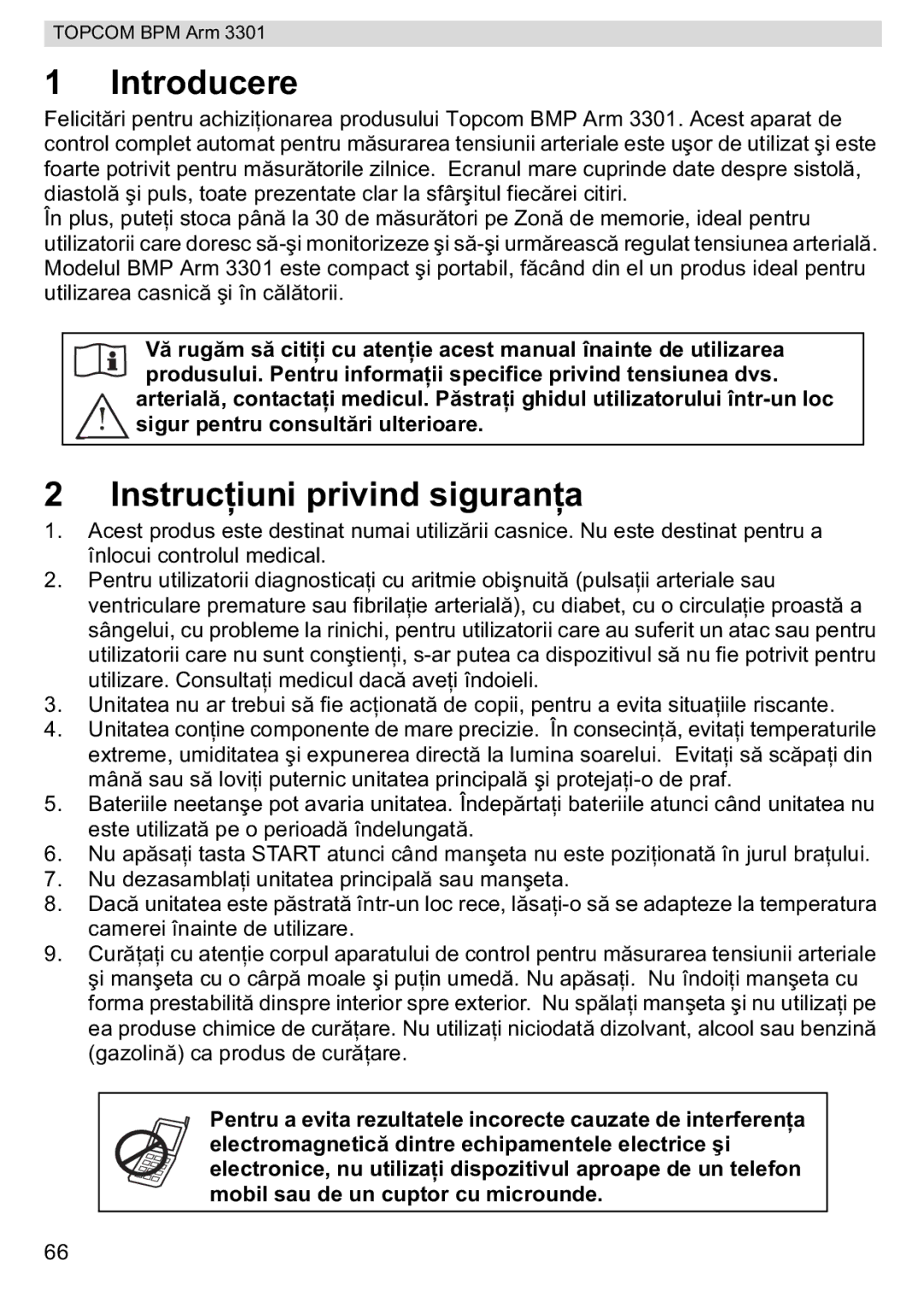Topcom BPM ARM 3301 manual do utilizador Introducere, Instruc 