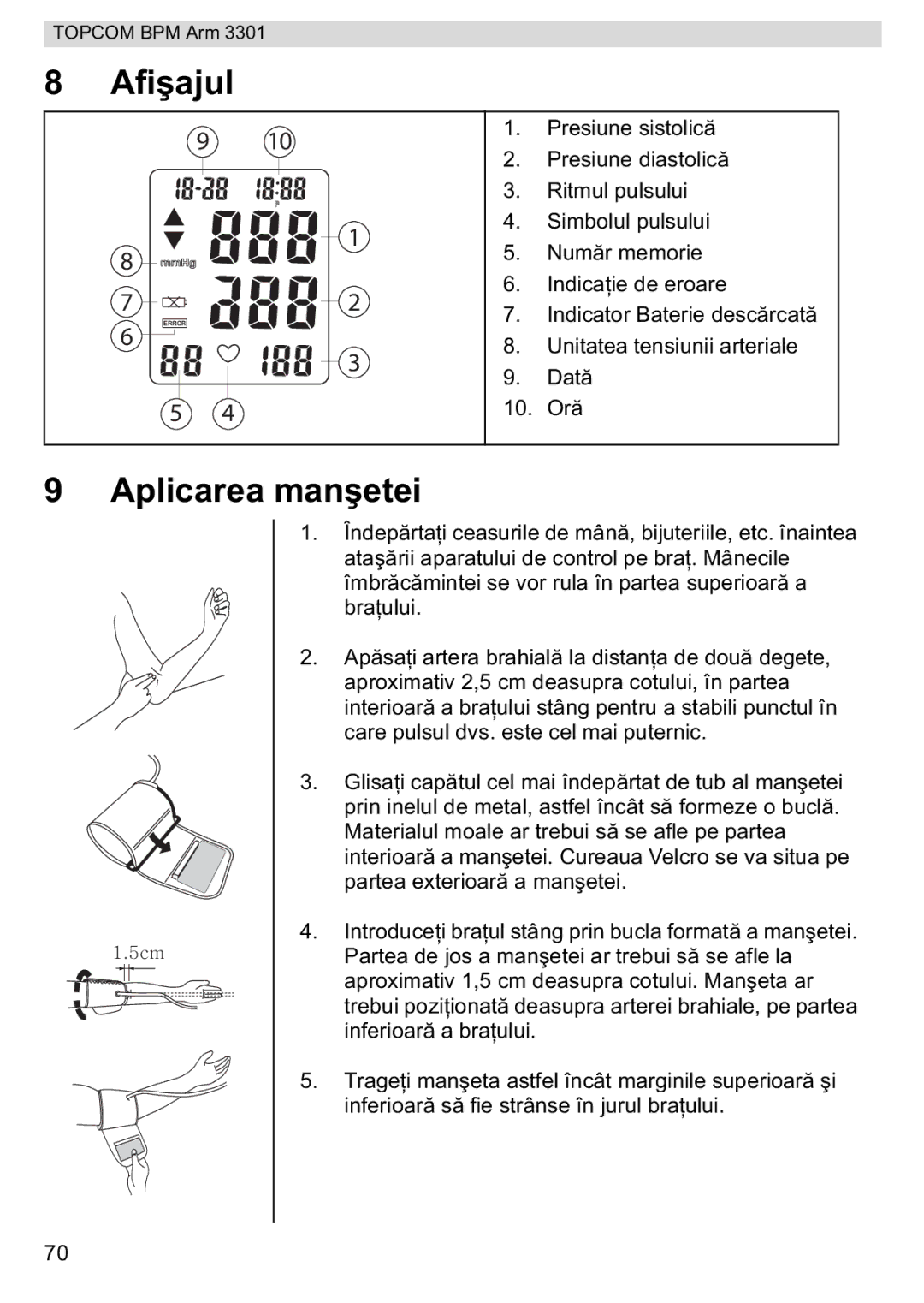 Topcom BPM ARM 3301 manual do utilizador Afi, Aplicarea man 