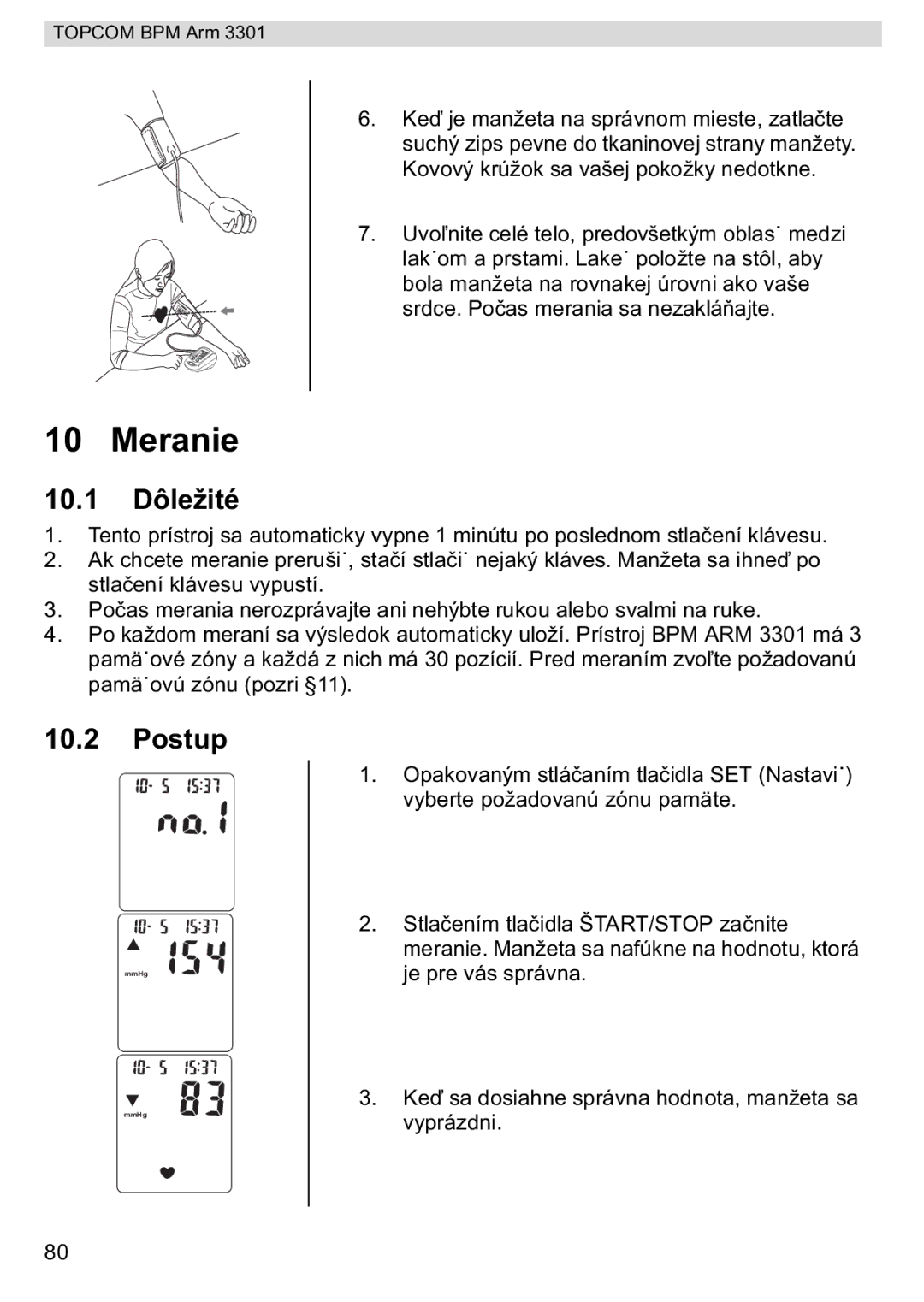 Topcom BPM ARM 3301 manual do utilizador Meranie, 10.1 Dôležité 