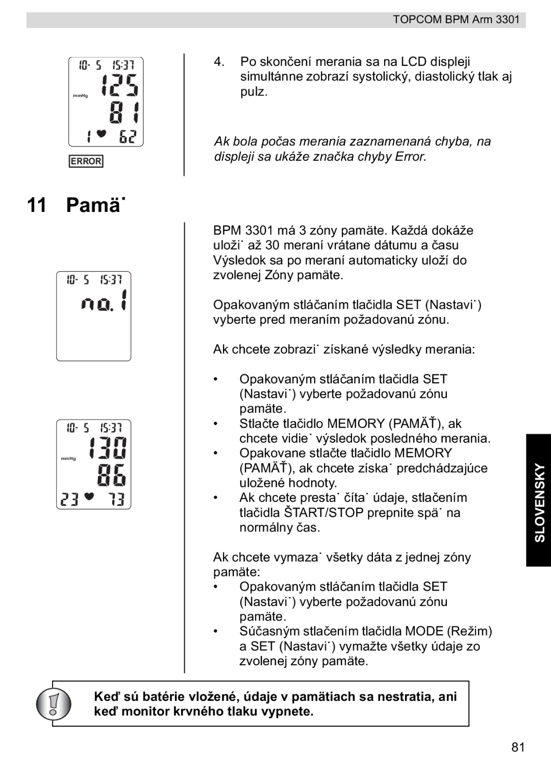 Topcom BPM ARM 3301 manual do utilizador 11 Pamä 