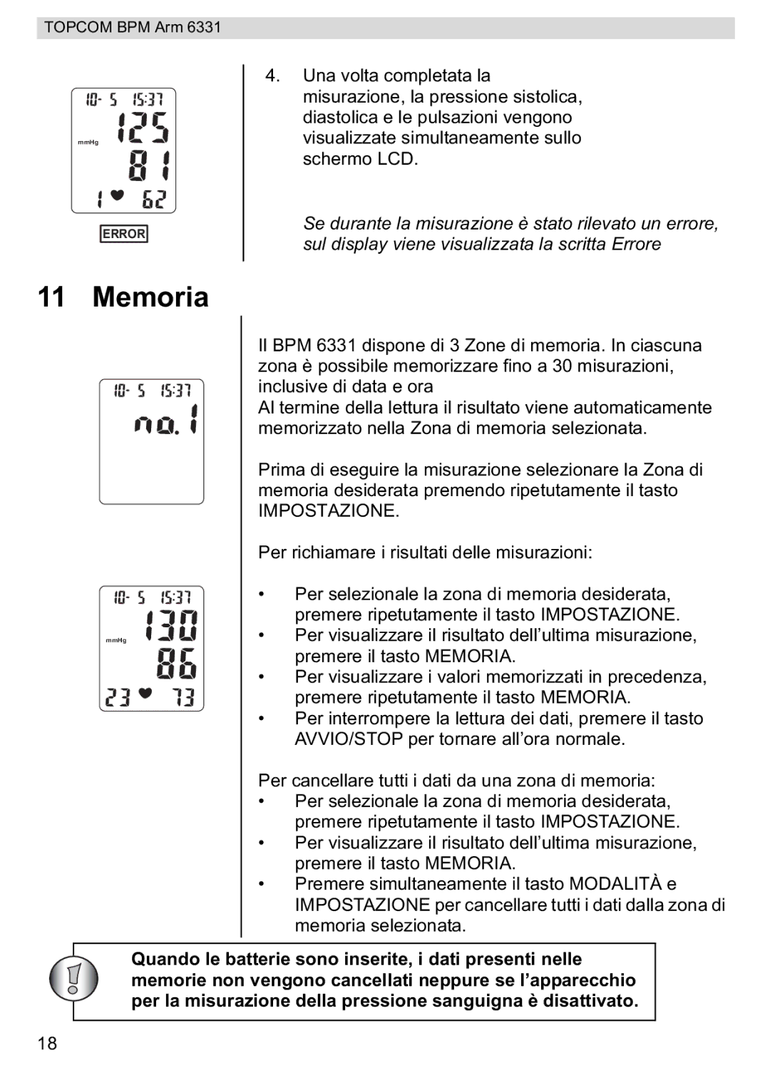 Topcom BPM ARM 6331 manual do utilizador Impostazione 