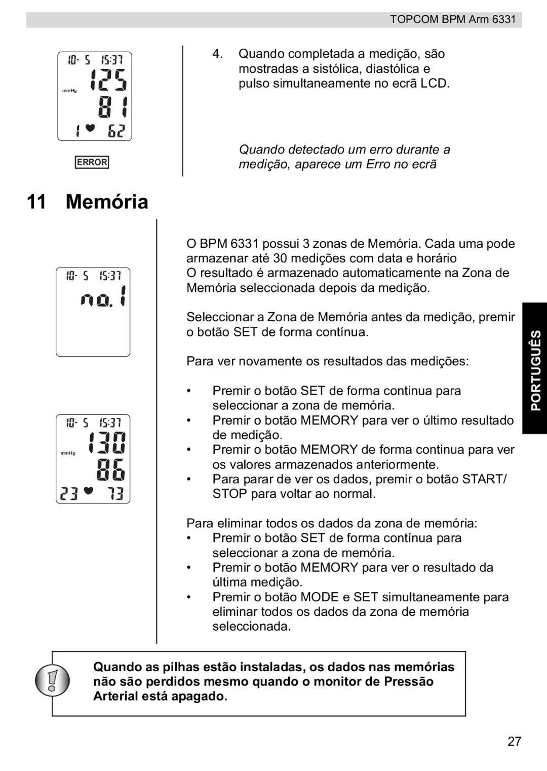 Topcom BPM ARM 6331 manual do utilizador 11 Memória 