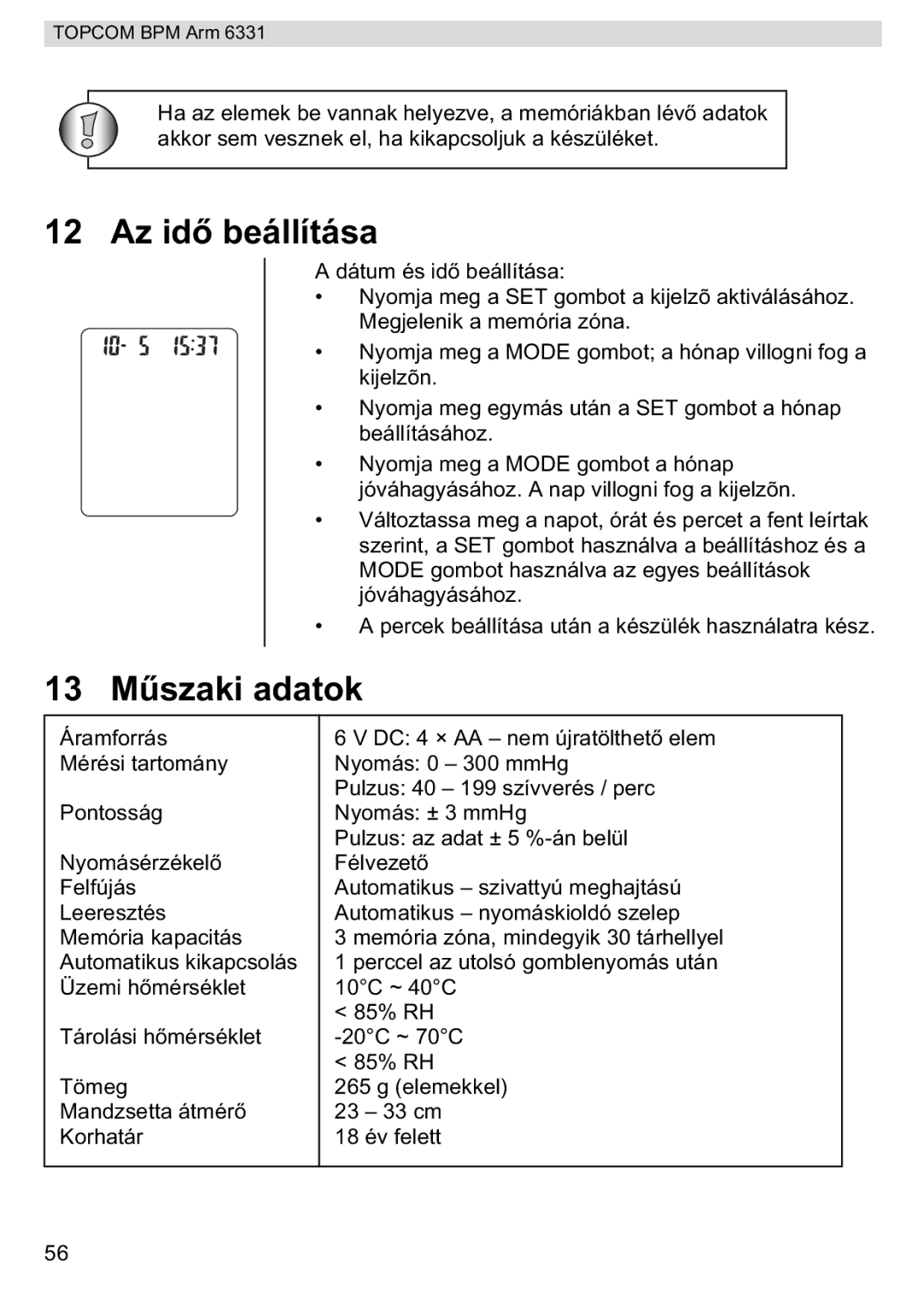 Topcom BPM ARM 6331 manual do utilizador Az id, 13 M 