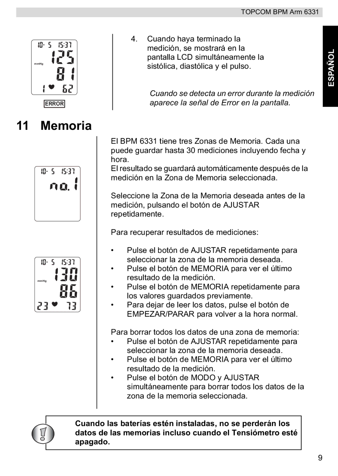 Topcom BPM ARM 6331 manual do utilizador Memoria 