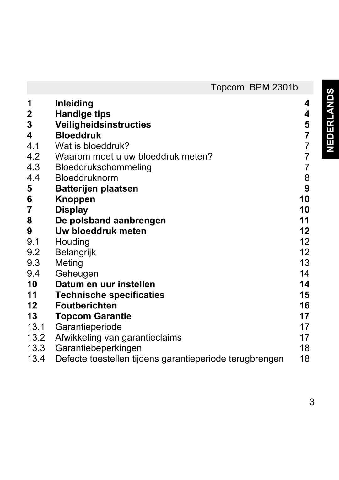 Topcom BPM WRIST 2301B manual Nederlands 