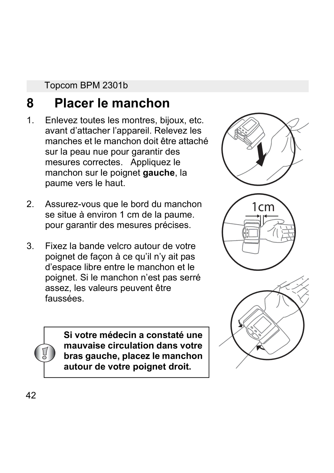 Topcom BPM WRIST 2301B manual Placer le manchon 