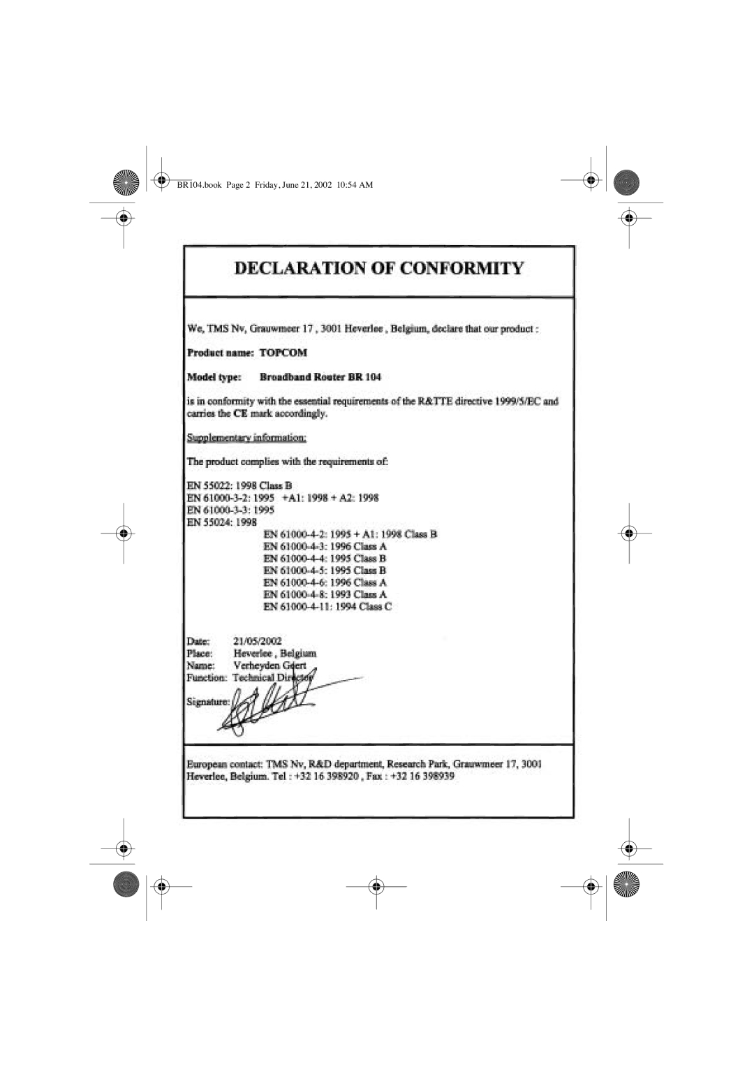 Topcom BR 104 manual BR104.book Page 2 Friday, June 21, 2002 1054 AM 