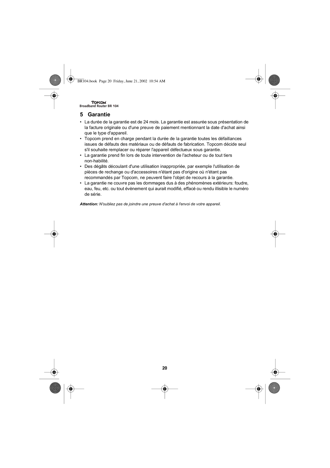 Topcom BR 104 manual Garantie 