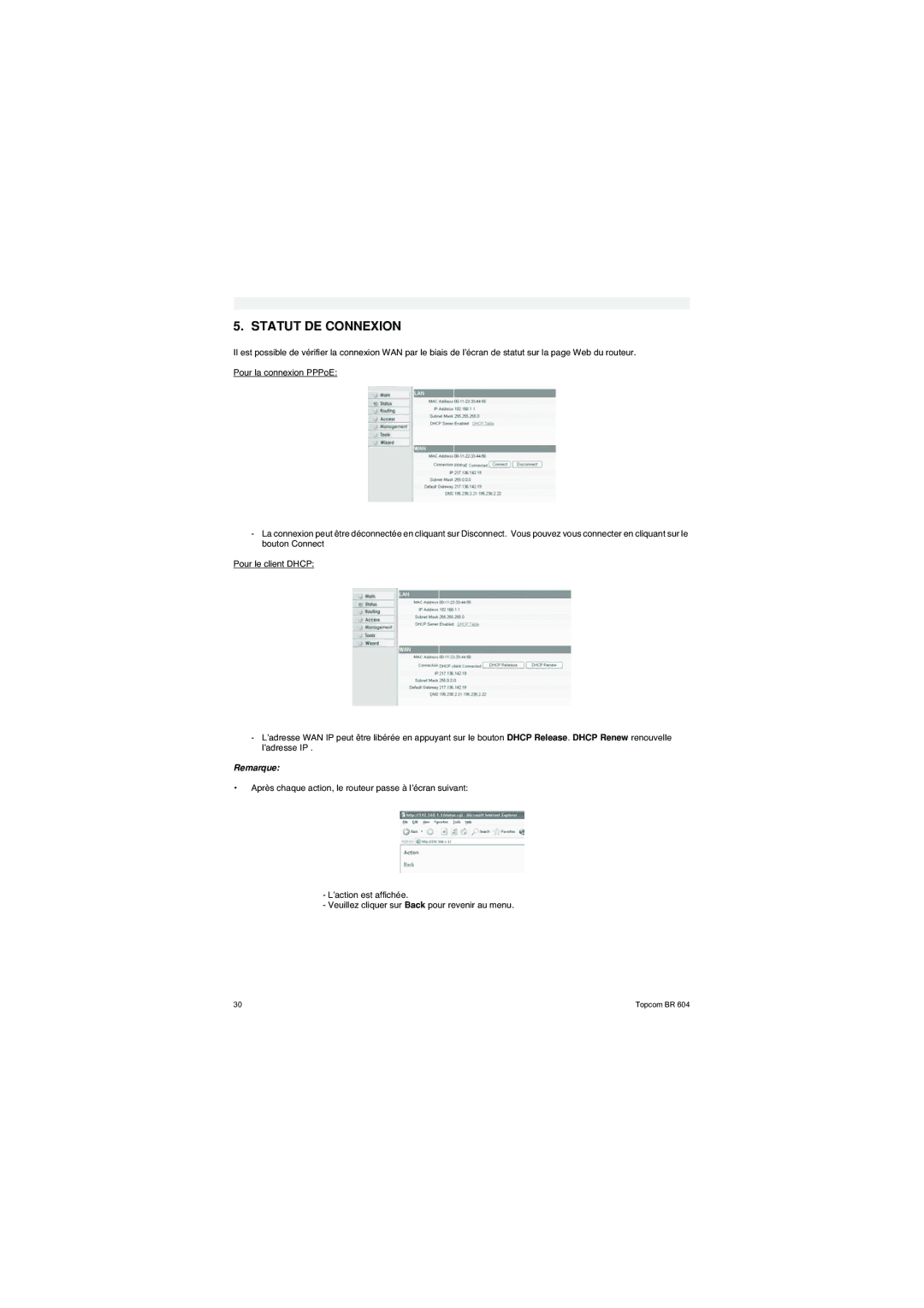 Topcom BR 604 manual do utilizador Statut DE Connexion 