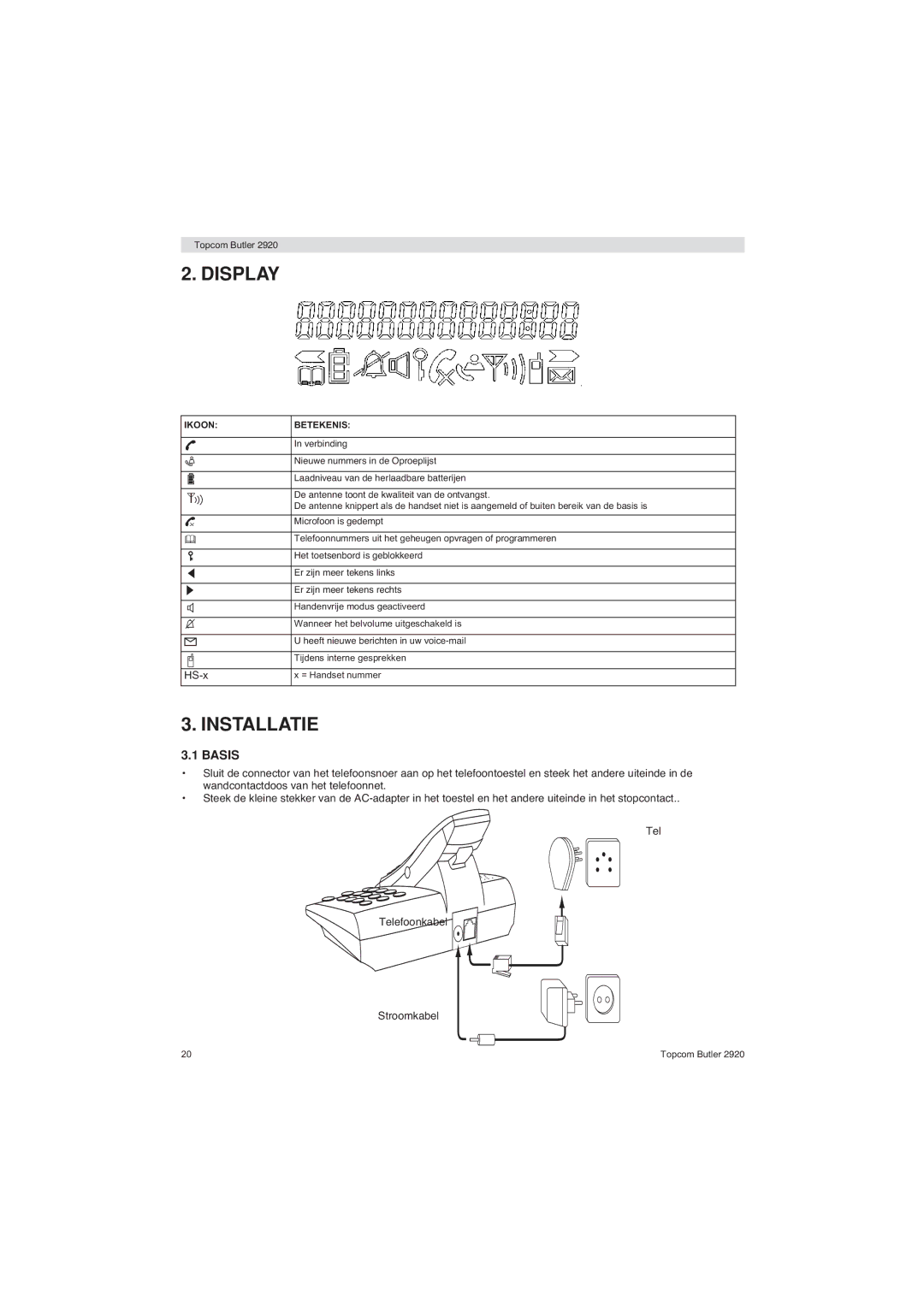 Topcom BUTLER 2920 user manual Installatie, Basis 