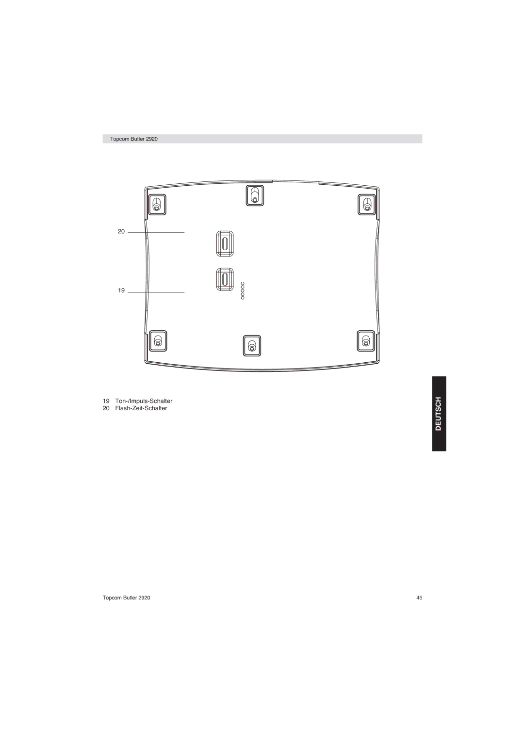 Topcom BUTLER 2920 user manual Ton-/Impuls-Schalter 