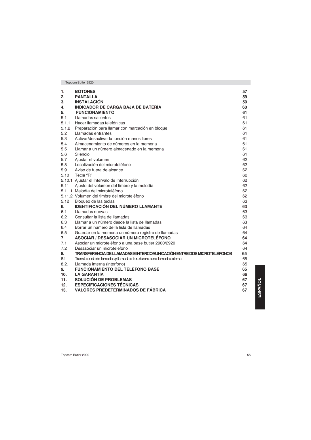 Topcom BUTLER 2920 user manual Identificación DEL Número Llamante, Asociar / Desasociar UN Microteléfono 