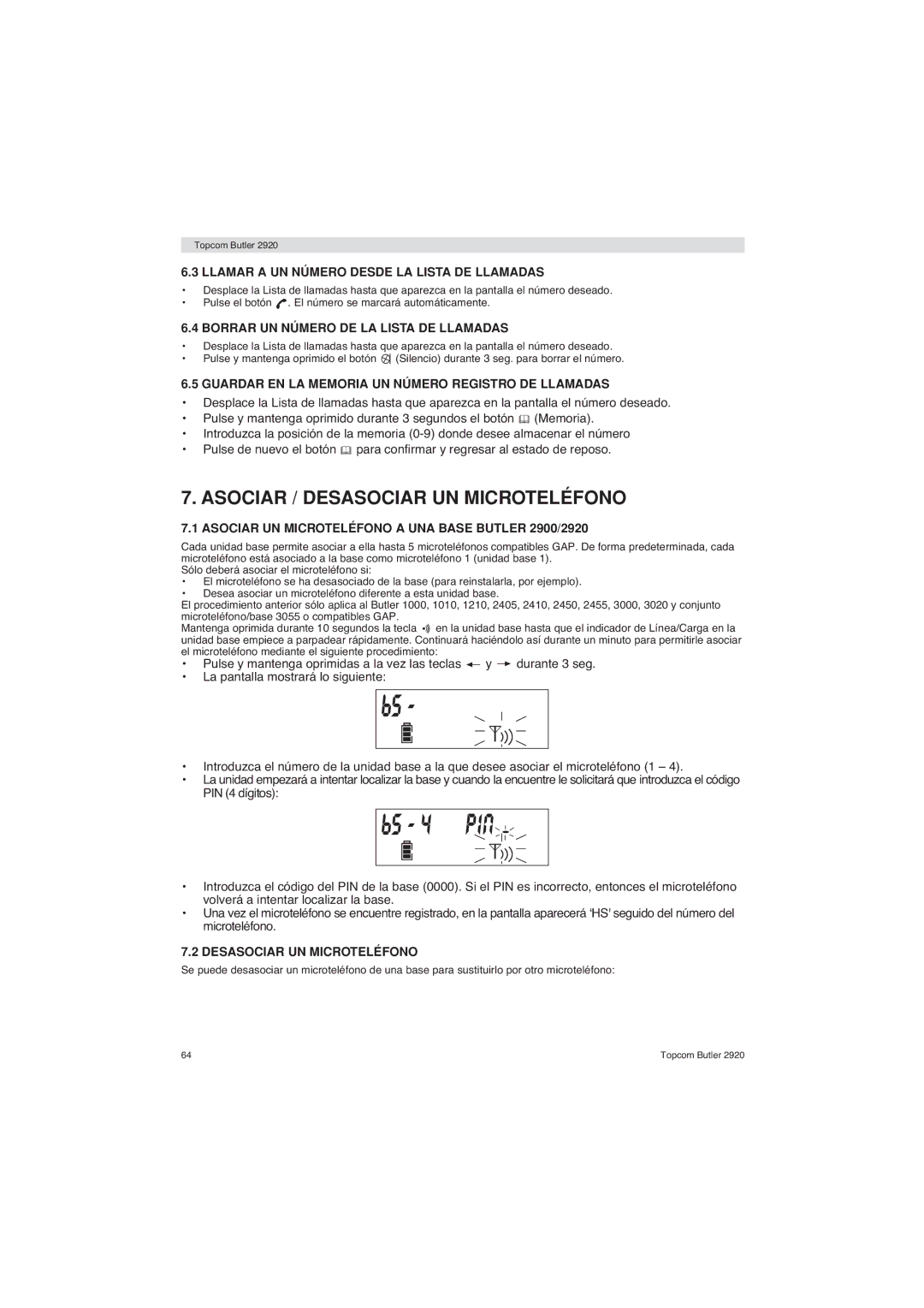 Topcom BUTLER 2920 user manual Asociar / Desasociar UN Microteléfono 