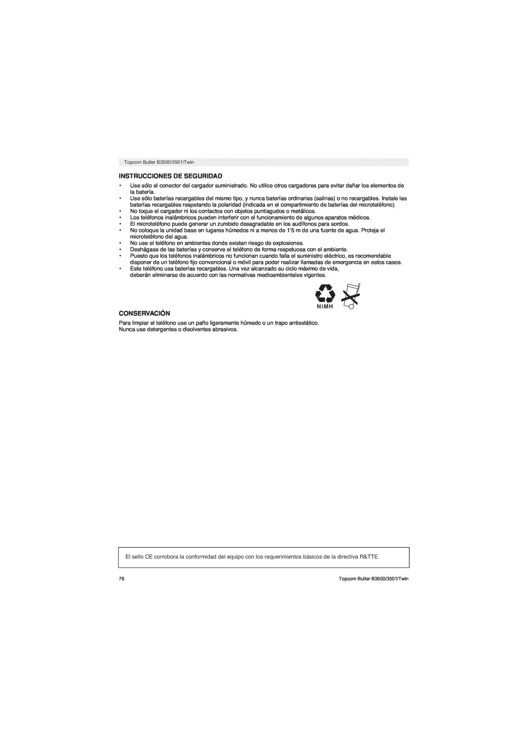 Topcom BUTLER 3500 manual Instrucciones De Seguridad, Conservación, N i M H 