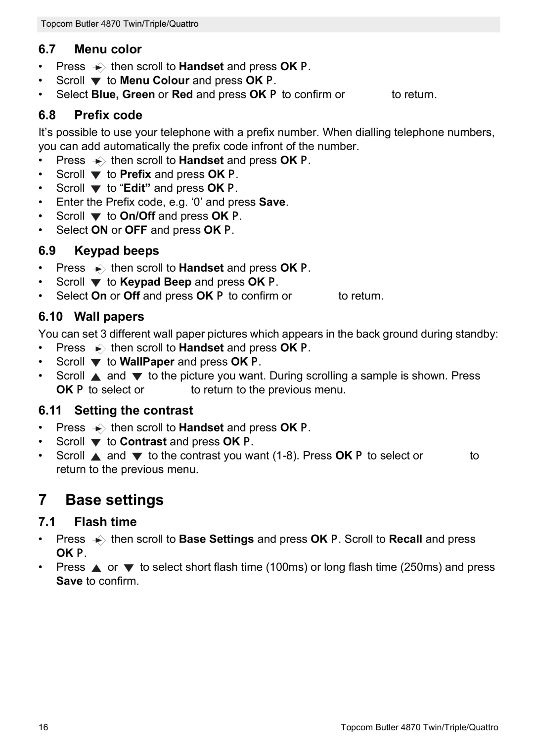 Topcom BUTLER 4870 manual Base settings 