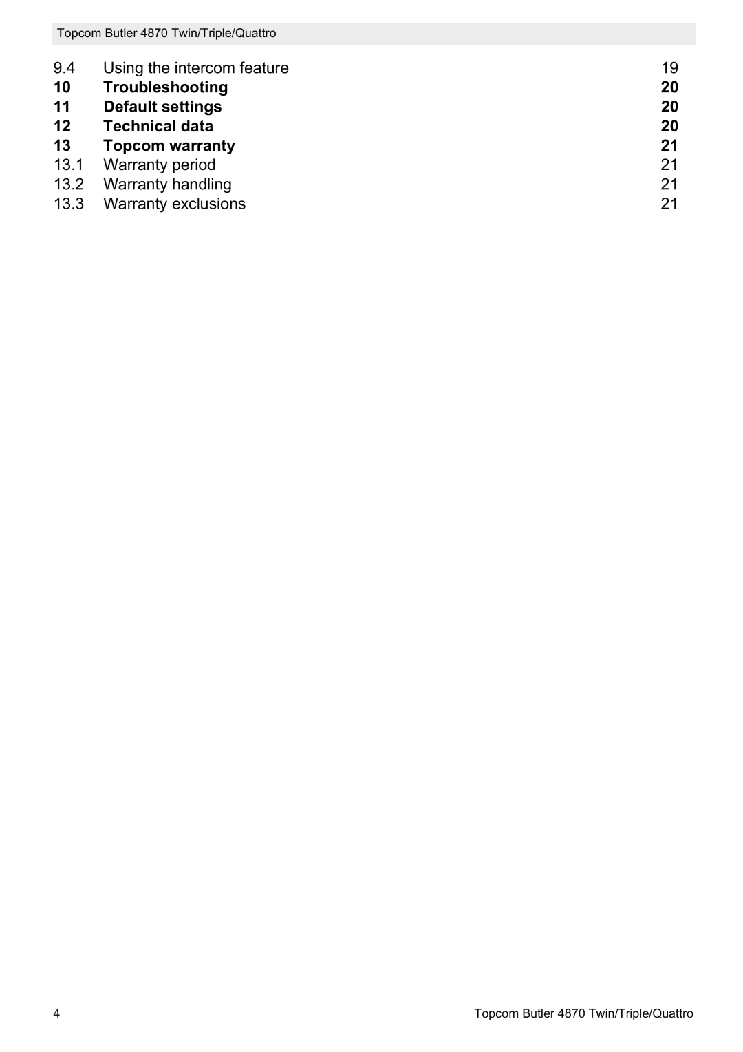 Topcom BUTLER 4870 manual Using the intercom feature 