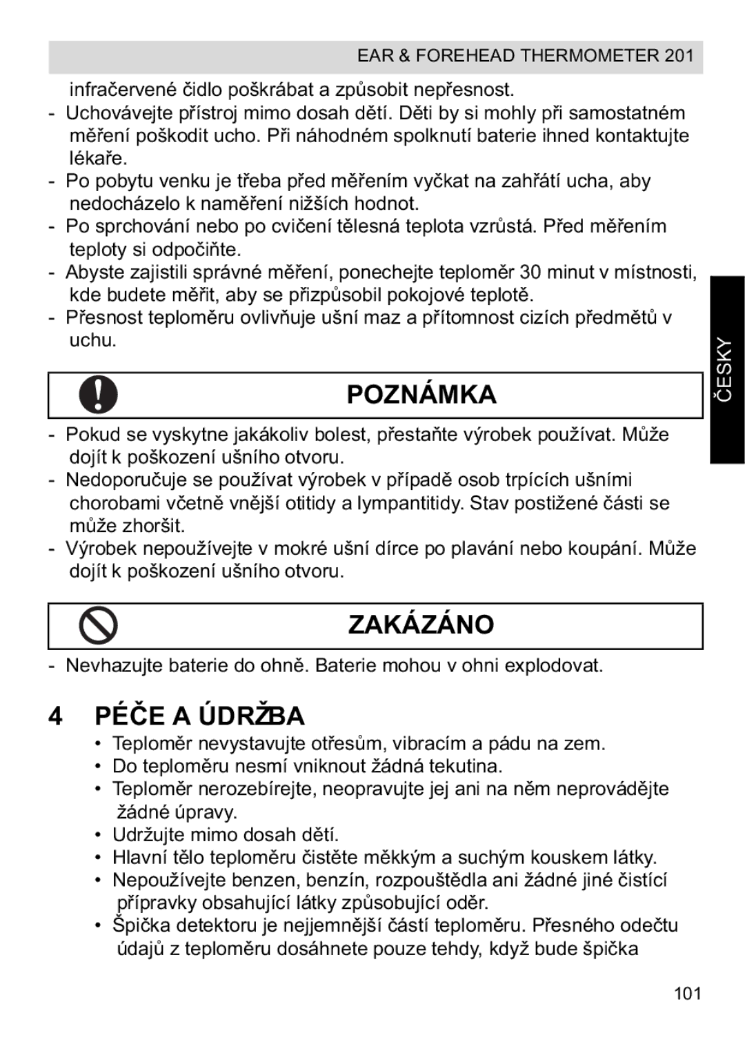 Topcom CE0123 manual do utilizador Poznámka, Zakázáno, Pédržba 