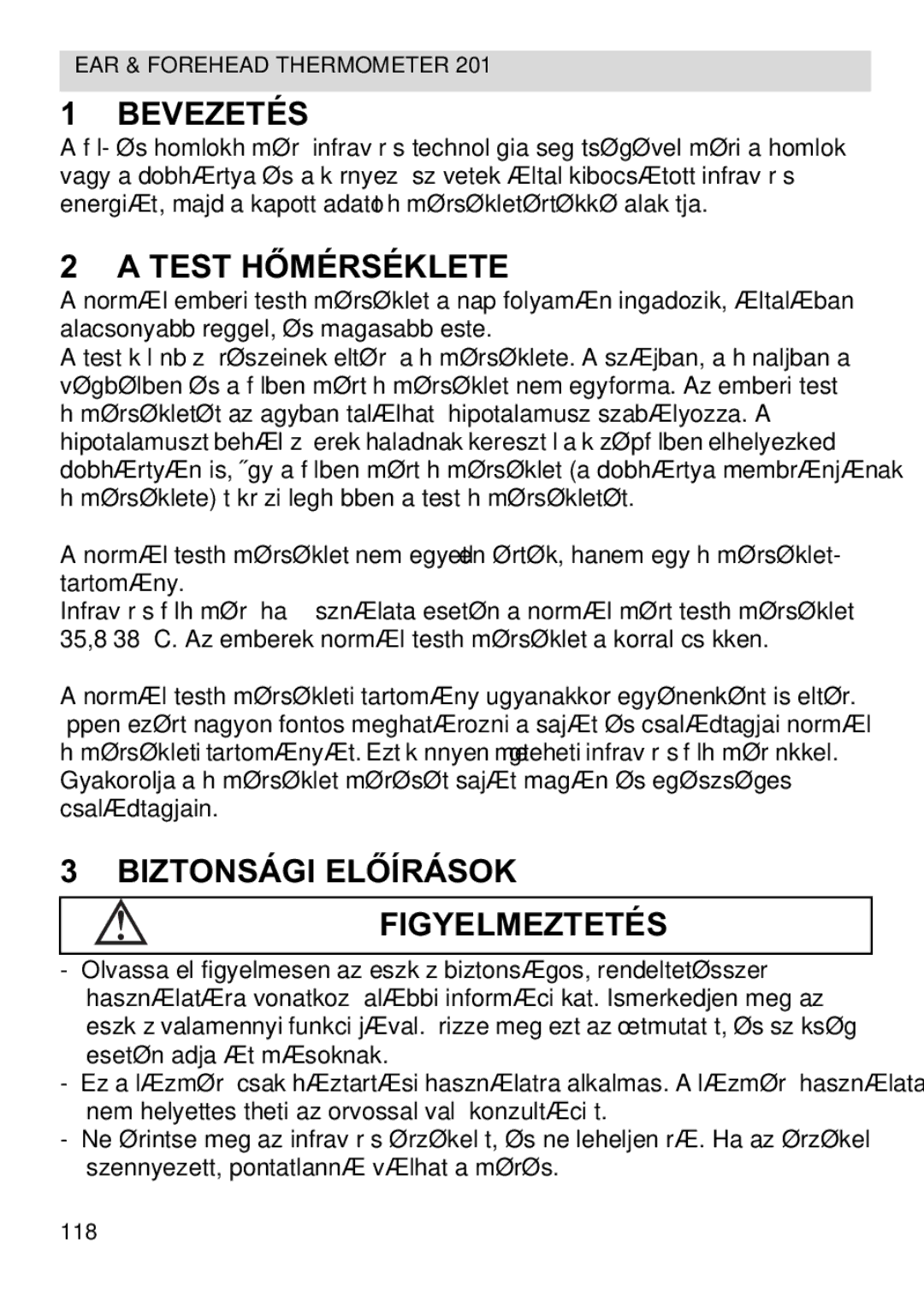 Topcom CE0123 manual do utilizador Bevezetés, Test HTE, Biztonsági Elsok Figyelmeztetés 