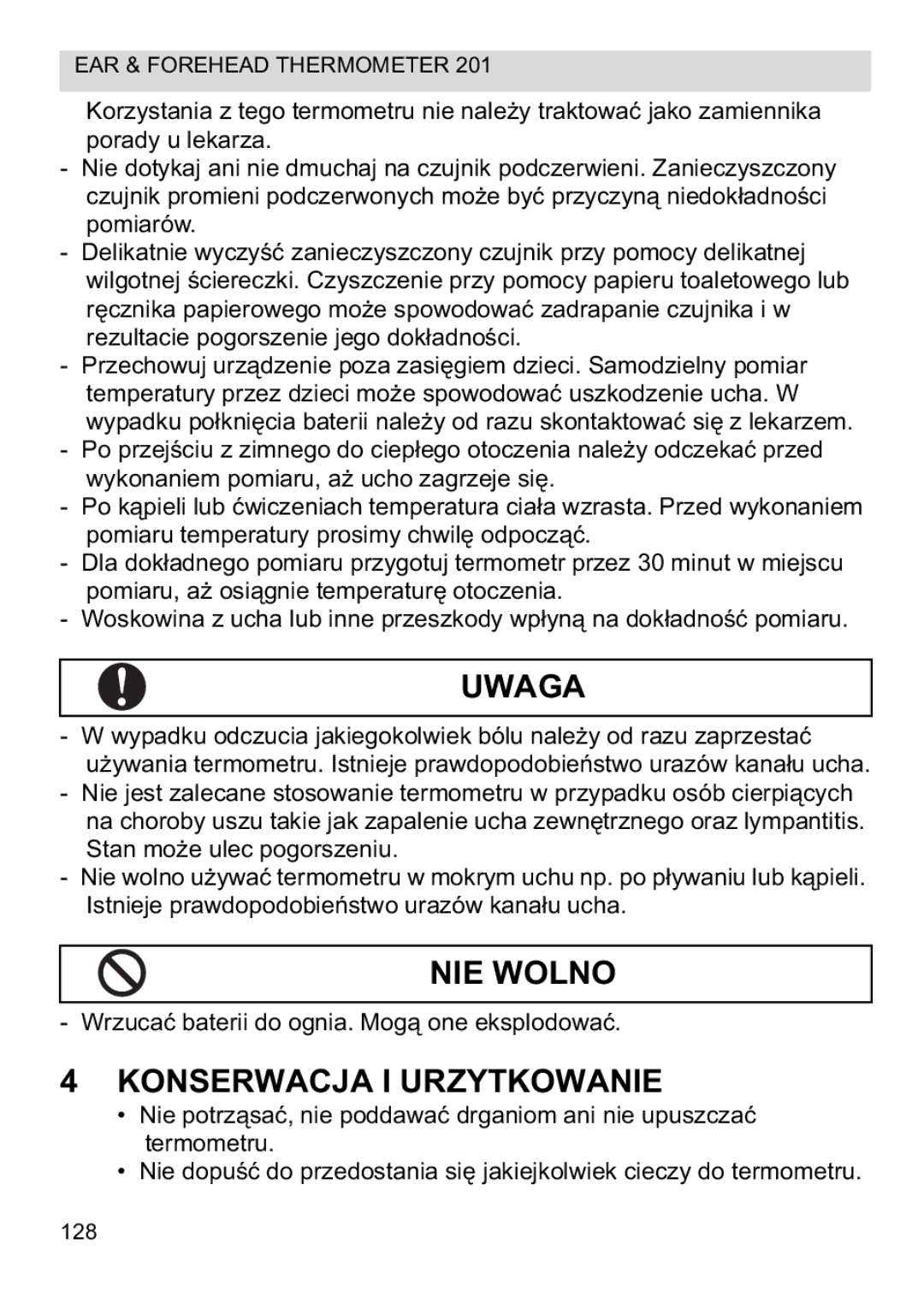 Topcom CE0123 manual do utilizador Uwaga, NIE Wolno, Konserwacja I Urzytkowanie 