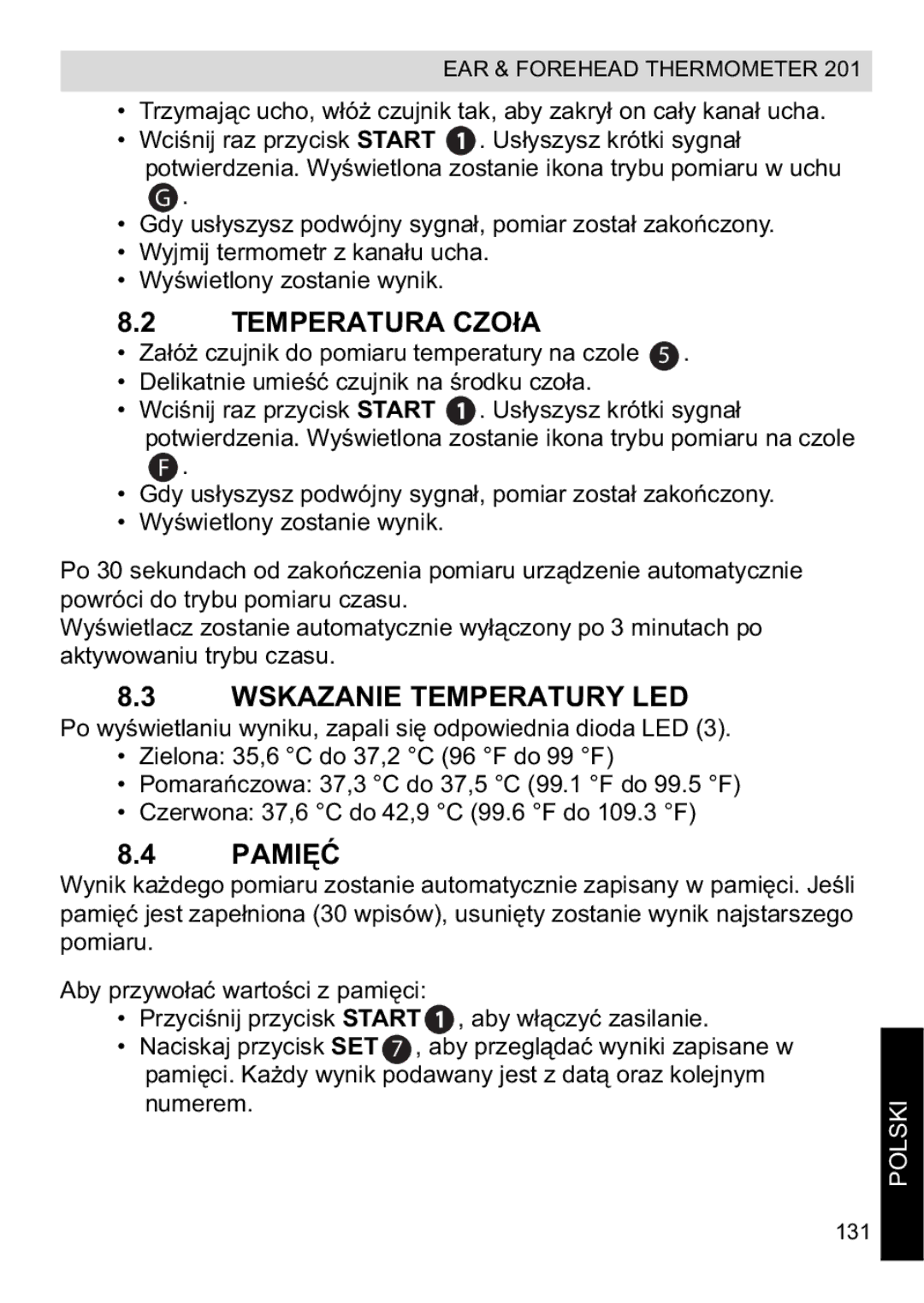 Topcom CE0123 manual do utilizador Temperatura CZO, Wskazanie Temperatury LED 