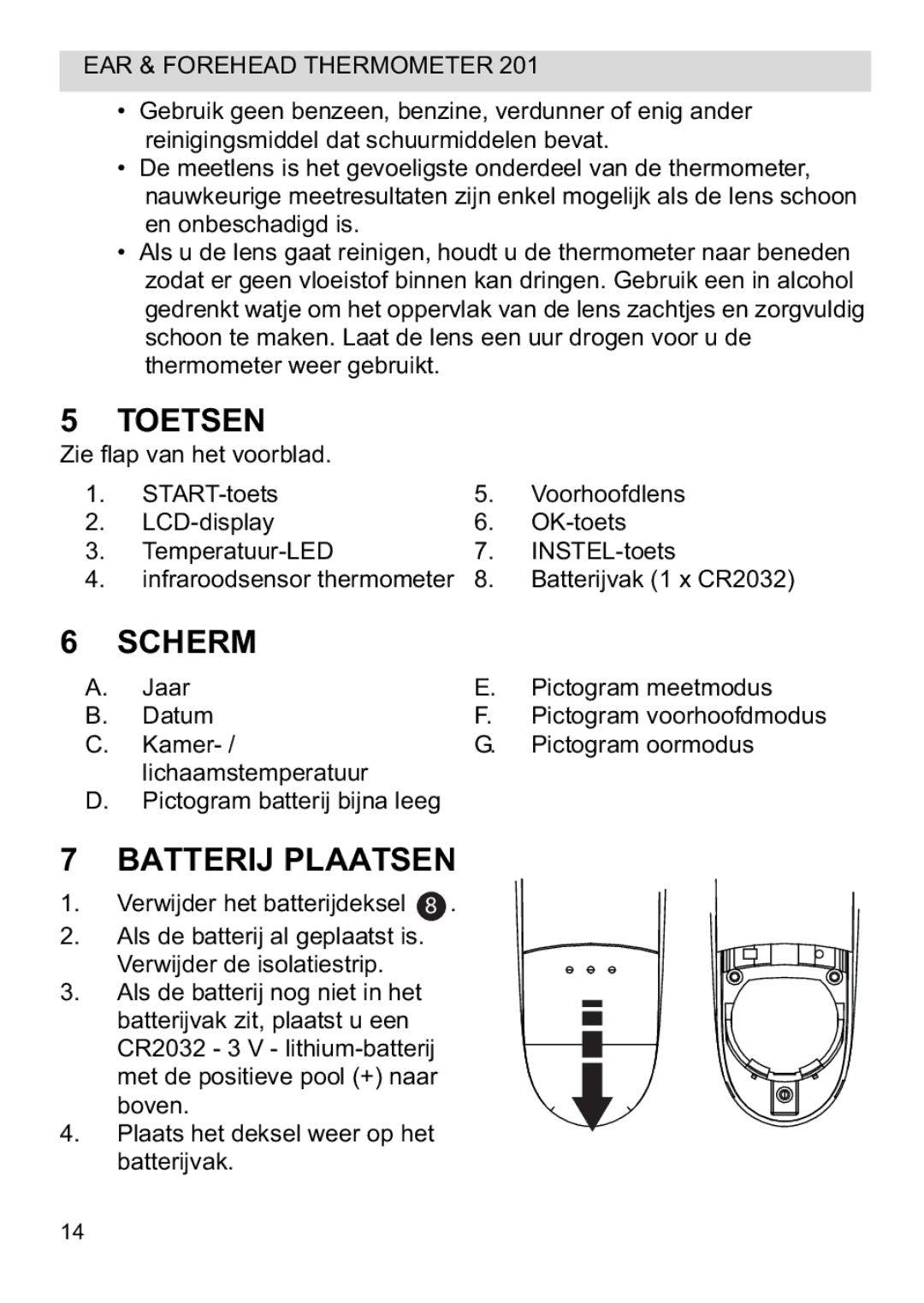 Topcom CE0123 manual do utilizador Toetsen, Scherm, Batterij Plaatsen 