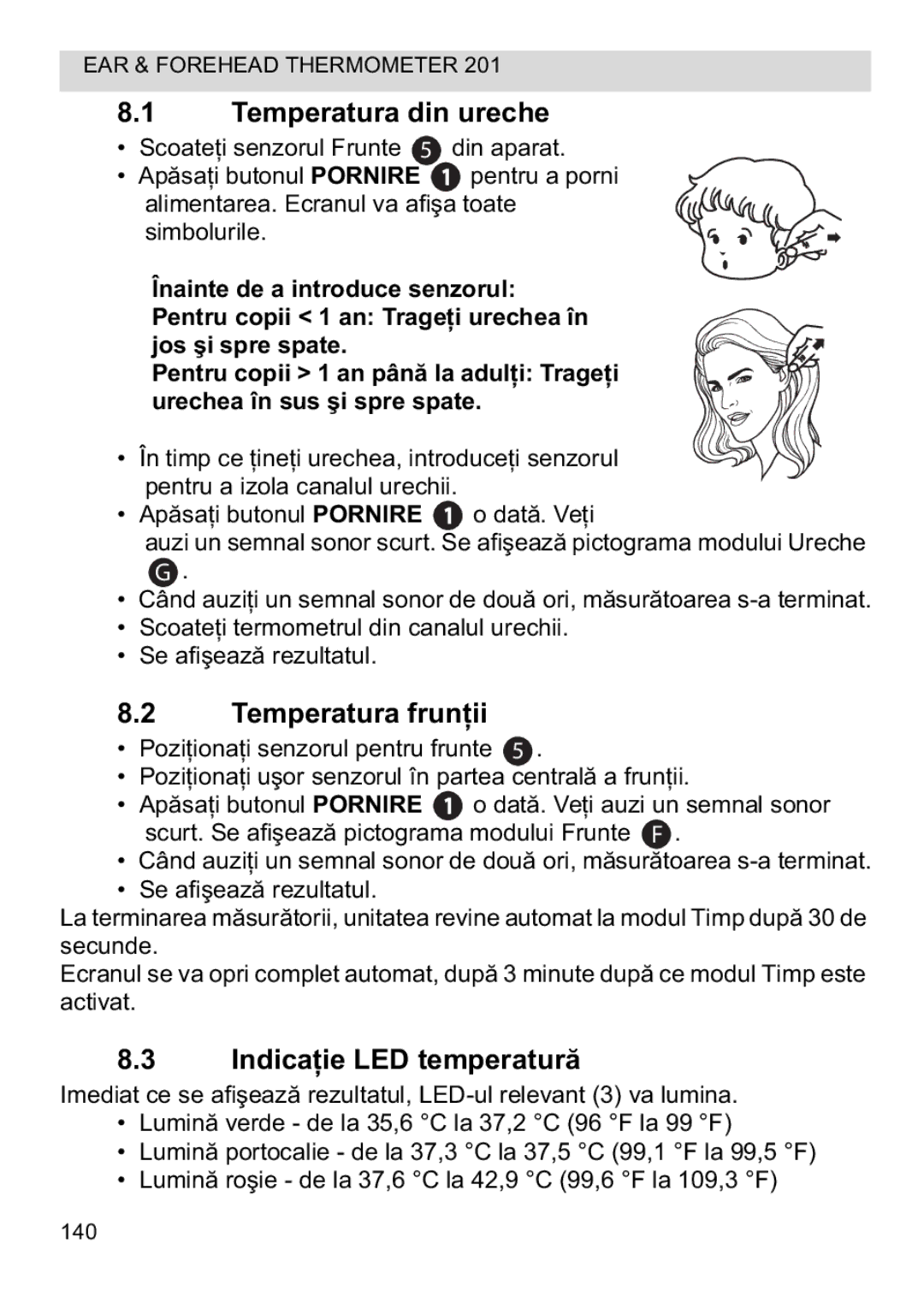 Topcom CE0123 manual do utilizador Temperatura din ureche 