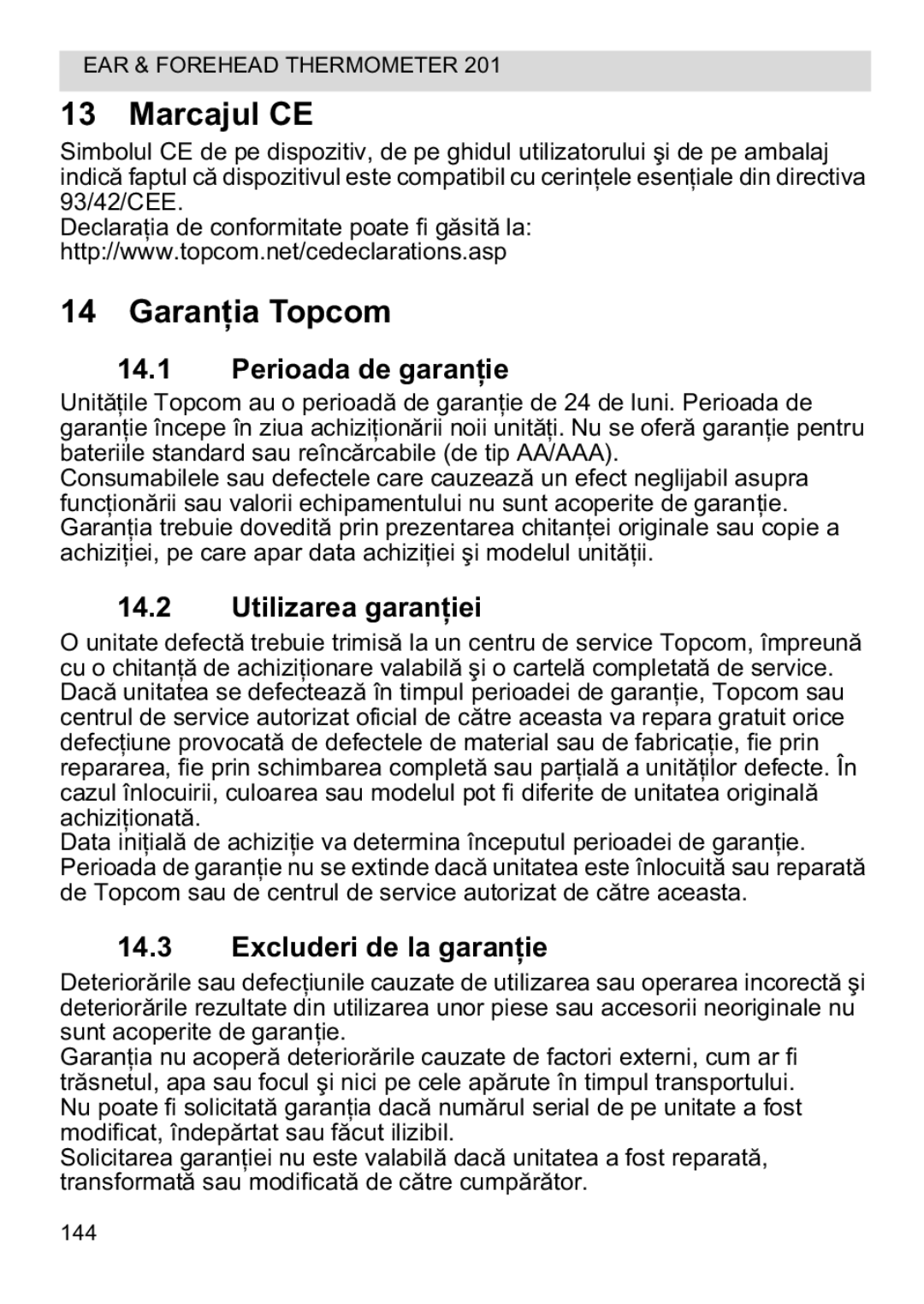 Topcom CE0123 manual do utilizador Marcajul CE 