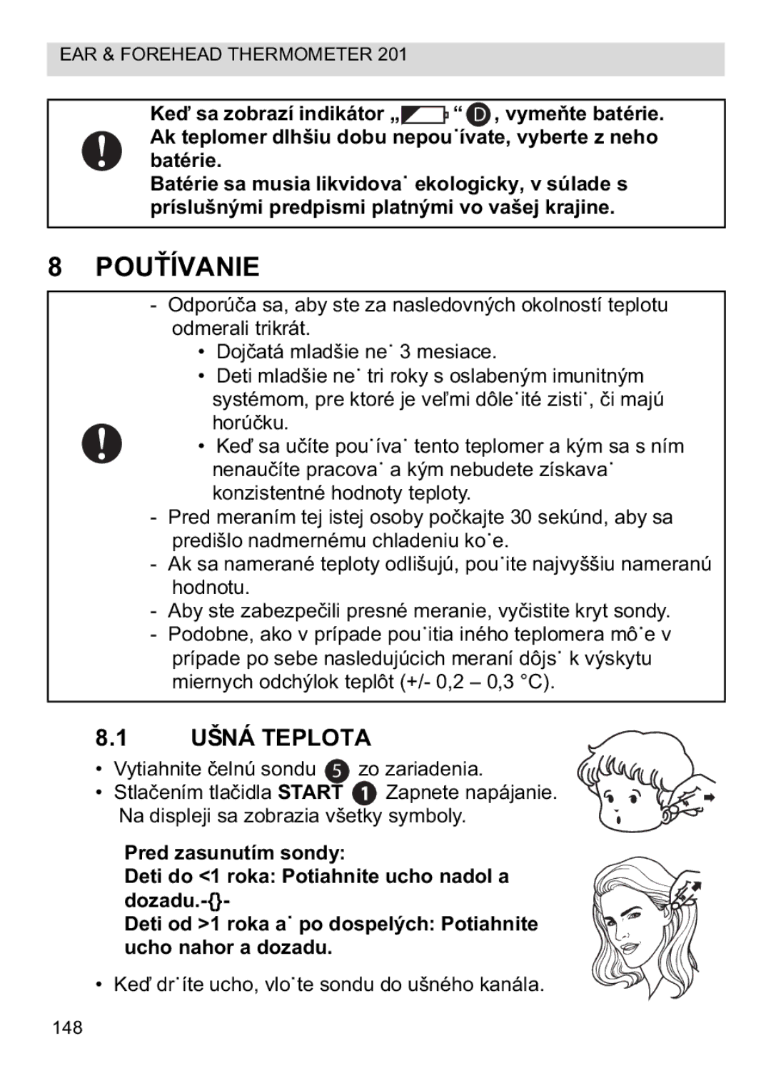 Topcom CE0123 manual do utilizador Pounie, Ušná Teplota 