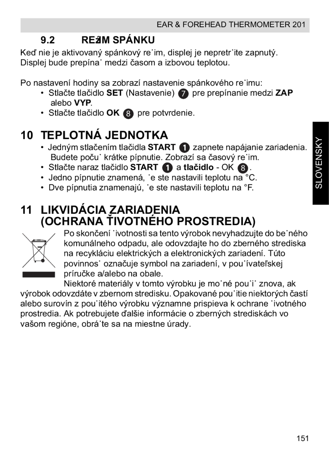 Topcom CE0123 manual do utilizador Teplotná Jednotka, Likvidácia Zariadenia Ochrana IA, Reim Spánku 