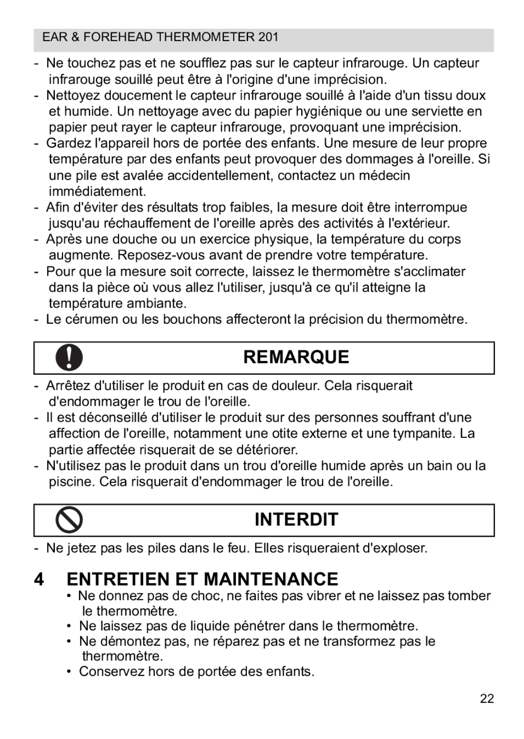 Topcom CE0123 manual do utilizador Remarque, Interdit, Entretien ET Maintenance 