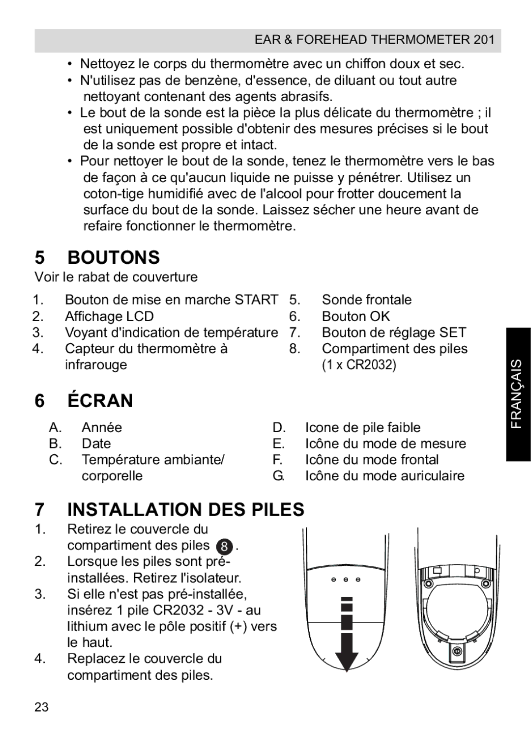 Topcom CE0123 manual do utilizador Boutons, Écran, Installation DES Piles 