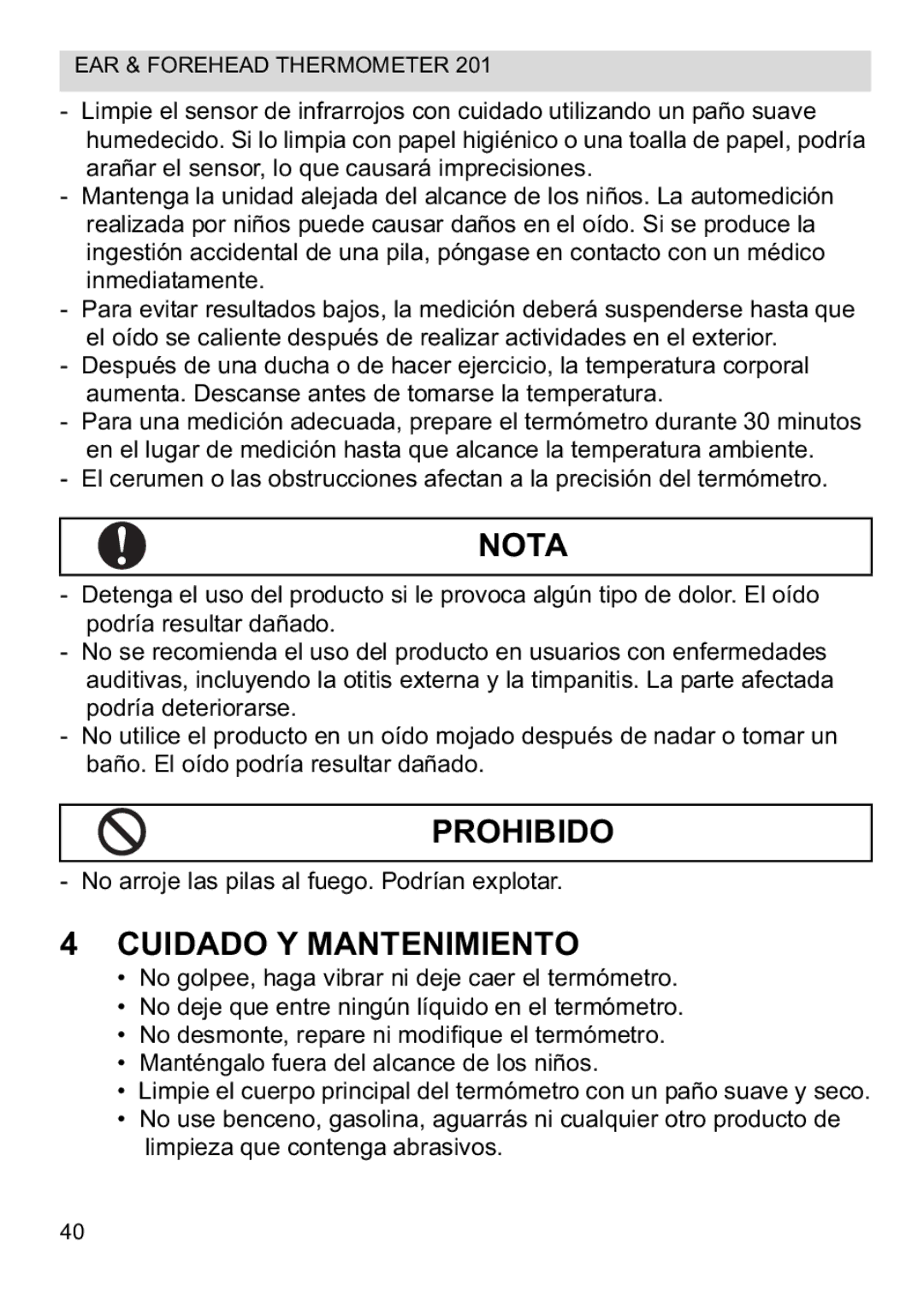 Topcom CE0123 manual do utilizador Nota, Prohibido, Cuidado Y Mantenimiento 