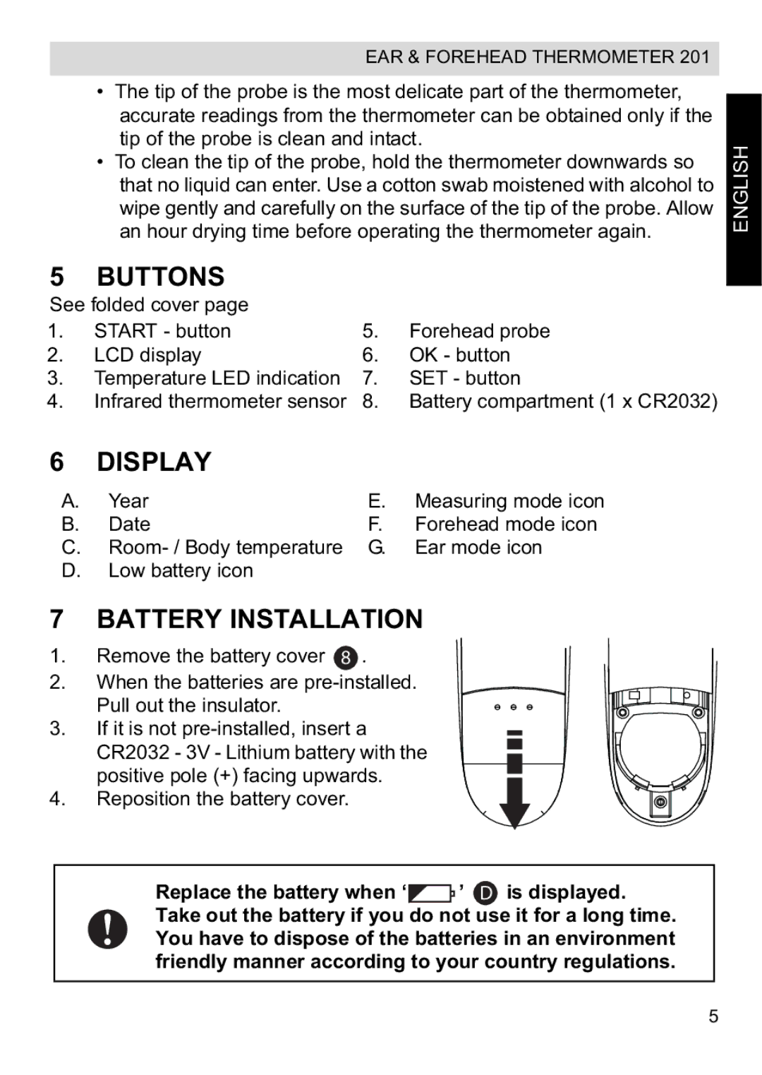 Topcom CE0123 manual do utilizador Buttons, Display, Battery Installation 